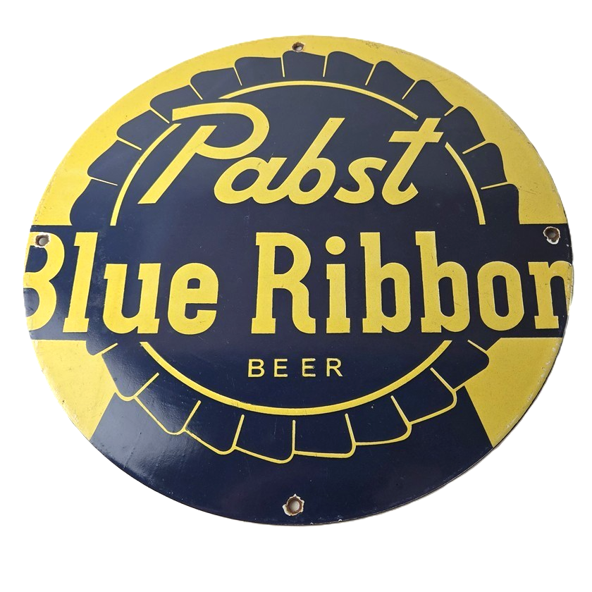 Vintage Pabst Blue Ribbon Sign - Alcohol Beer Brewing Gas Pump Porcelain Sign