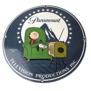 Vintage Paramount Television Sign - TV Snoopy Porcelain Gas Sign