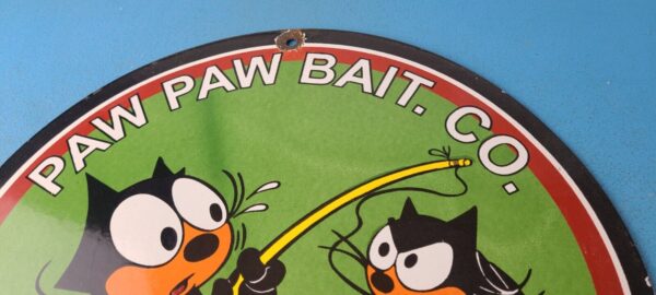 Vintage Paw Paw Bait Sign Felix Cat Fishing Sign Pump Plate Gas Service Sign