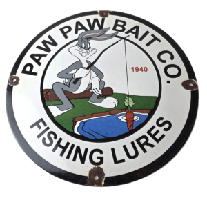 Vintage Paw Paw Bait Sign - Fishing Lures Tackle Gas Service Pump Plate Sign
