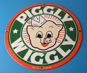 Vintage Piggly Wiggly Sign Grocery Store Gas Pump Porcelain Service Sign 305874492642