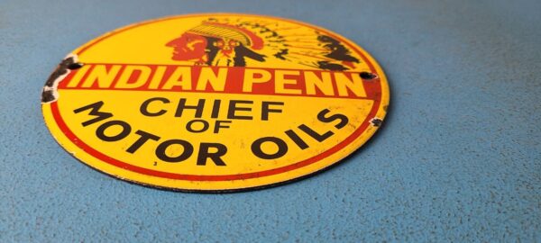 Vintage Porcelain Indian Penn Gasoline Sign Chief Motor Oils Gas Pump Sign 305365735992 10