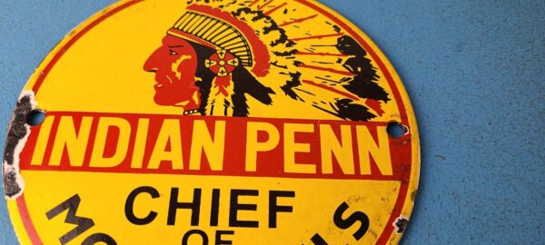 Vintage Porcelain Indian Penn Gasoline Sign Chief Motor Oils Gas Pump Sign 305365735992 11