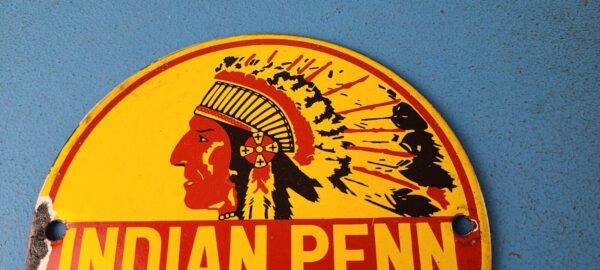 Vintage Porcelain Indian Penn Gasoline Sign Chief Motor Oils Gas Pump Sign 305365735992 12