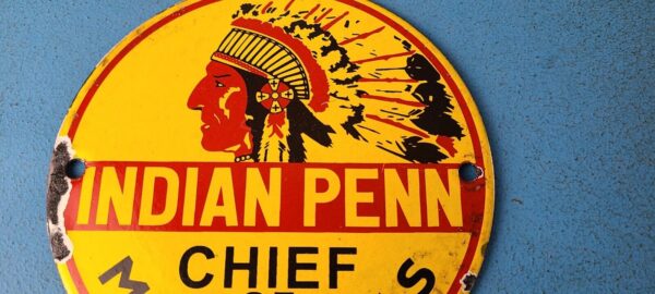 Vintage Porcelain Indian Penn Gasoline Sign Chief Motor Oils Gas Pump Sign 305365735992 2