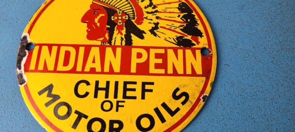 Vintage Porcelain Indian Penn Gasoline Sign Chief Motor Oils Gas Pump Sign 305365735992 3