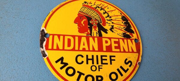 Vintage Porcelain Indian Penn Gasoline Sign Chief Motor Oils Gas Pump Sign 305365735992 5