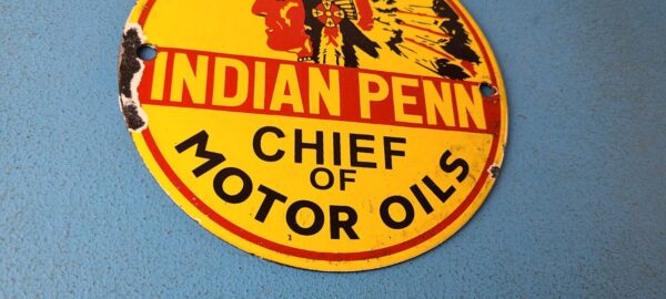 Vintage Porcelain Indian Penn Gasoline Sign Chief Motor Oils Gas Pump Sign 305365735992 6