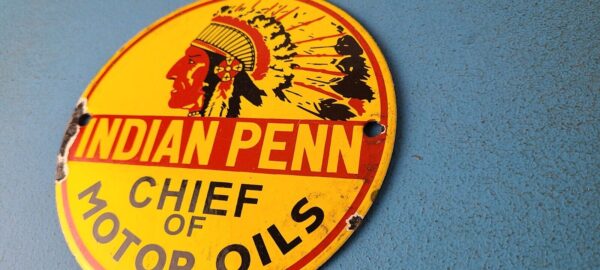 Vintage Porcelain Indian Penn Gasoline Sign Chief Motor Oils Gas Pump Sign 305365735992 8