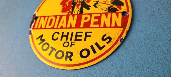 Vintage Porcelain Indian Penn Gasoline Sign Chief Motor Oils Gas Pump Sign 305365735992 9