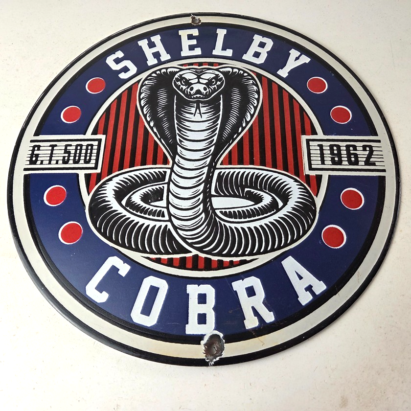 Vintage Porcelain Shelby Sign - Cobra Snake GT 500 Gas Pump Automotive Sign - Image 15