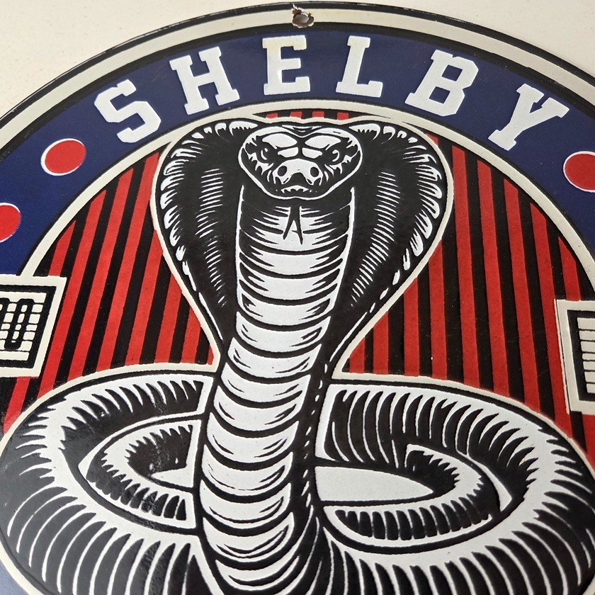 Vintage Porcelain Shelby Sign - Cobra Snake GT 500 Gas Pump Automotive Sign - Image 3
