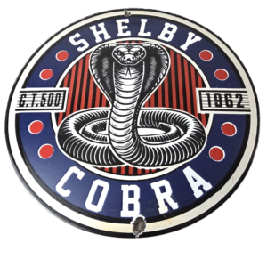 Vintage Porcelain Shelby Sign - Cobra Snake GT 500 Gas Pump Automotive Sign
