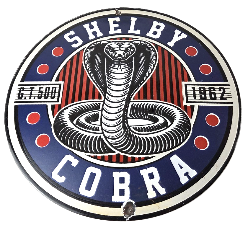 Vintage Porcelain Shelby Sign - Cobra Snake GT 500 Gas Pump Automotive Sign