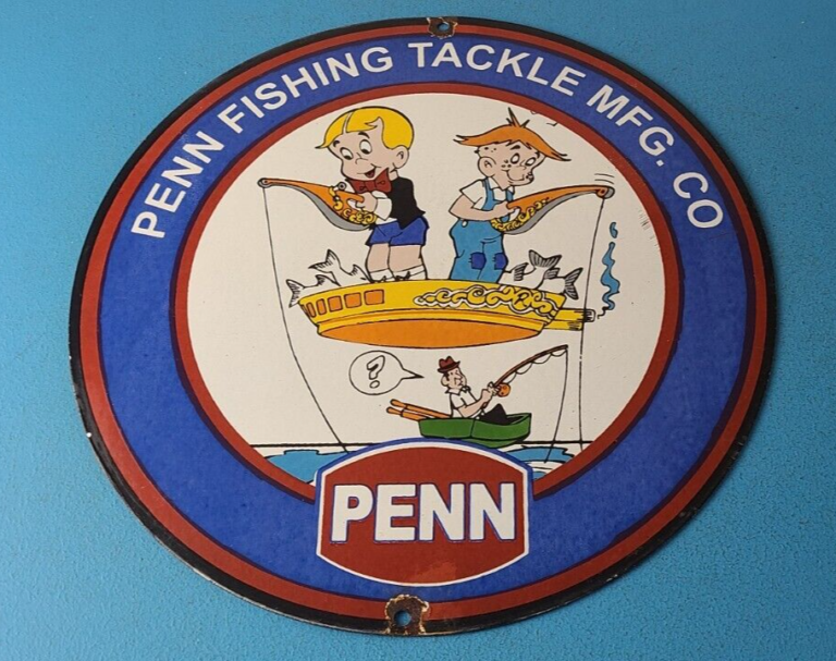 Vintage Porcelain Sign Penn Fishing Reels Tackle Gas Pump Plate Sign 306081423962