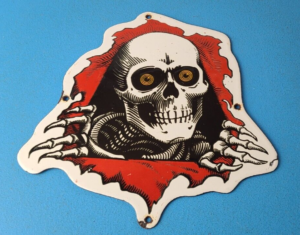 Vintage Powell Peralta Sign Skateboarding Bones Skull Hawk Gas Porcelain Sign 305876663212