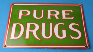 Vintage Pure Drugs Porcelain Sign General Store Country Gas Pump Plate Sign 305872749082