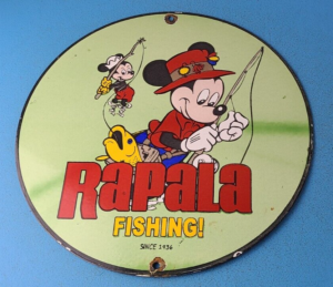 Vintage Rapala Fishing Sign Mickey Mouse Sign Tackle Lures Gas Oil Pump Sign 305860737132