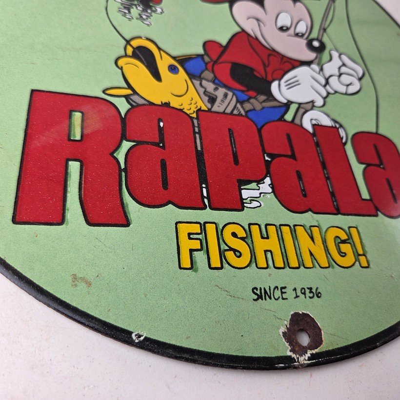 Vintage Rapala Fishing Sign - Mickey Mouse Sign - Tackle Lures Gas Oil Pump Sign - Image 11