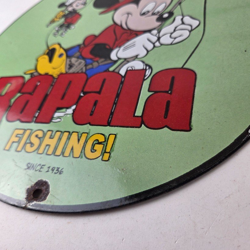 Vintage Rapala Fishing Sign - Mickey Mouse Sign - Tackle Lures Gas Oil Pump Sign - Image 14