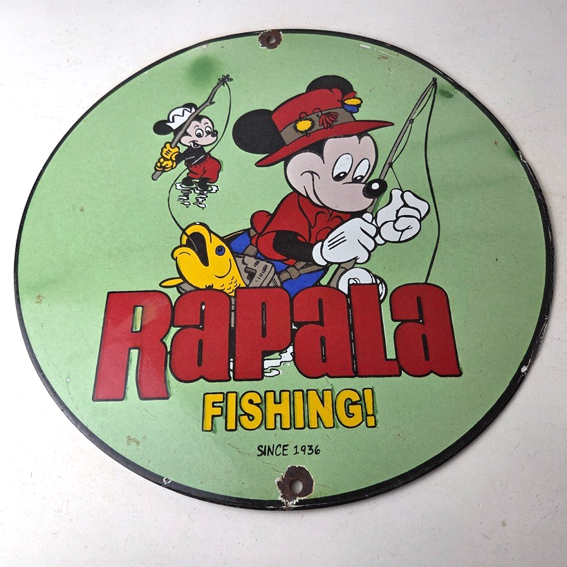 Vintage Rapala Fishing Sign - Mickey Mouse Sign - Tackle Lures Gas Oil Pump Sign - Image 15