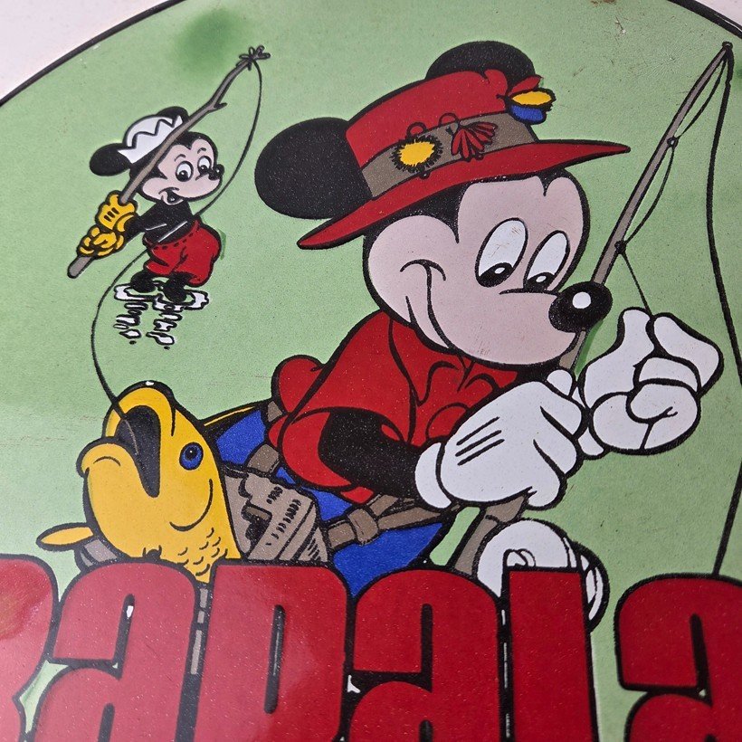 Vintage Rapala Fishing Sign - Mickey Mouse Sign - Tackle Lures Gas Oil Pump Sign - Image 3