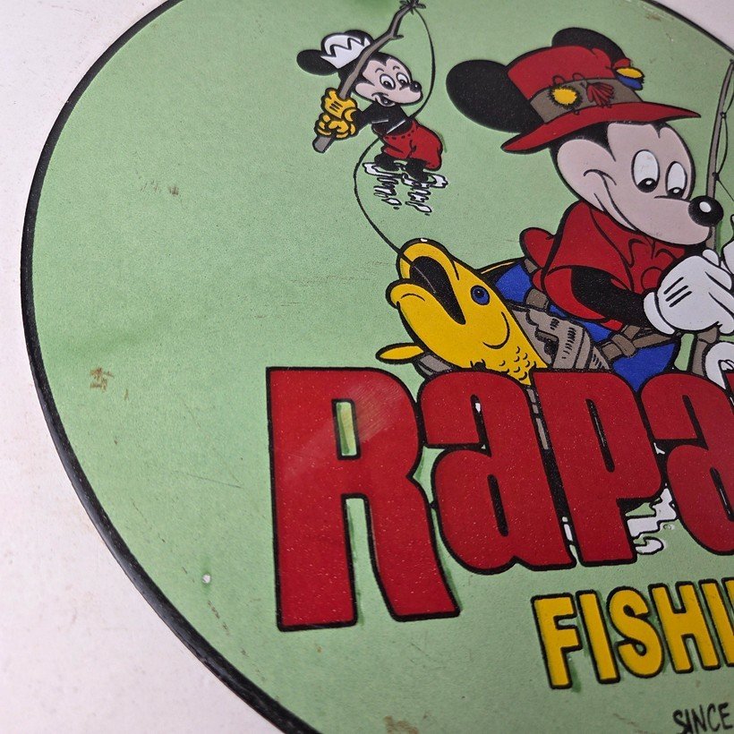 Vintage Rapala Fishing Sign - Mickey Mouse Sign - Tackle Lures Gas Oil Pump Sign - Image 6