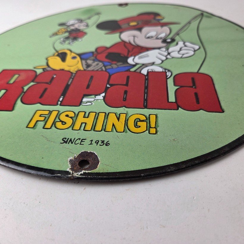 Vintage Rapala Fishing Sign - Mickey Mouse Sign - Tackle Lures Gas Oil Pump Sign - Image 10