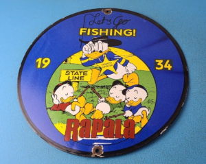 Vintage Rapala Porcelain Fishing Lures Ad Walt Disney Ducks Gas Pump Plate Sign 305884987242