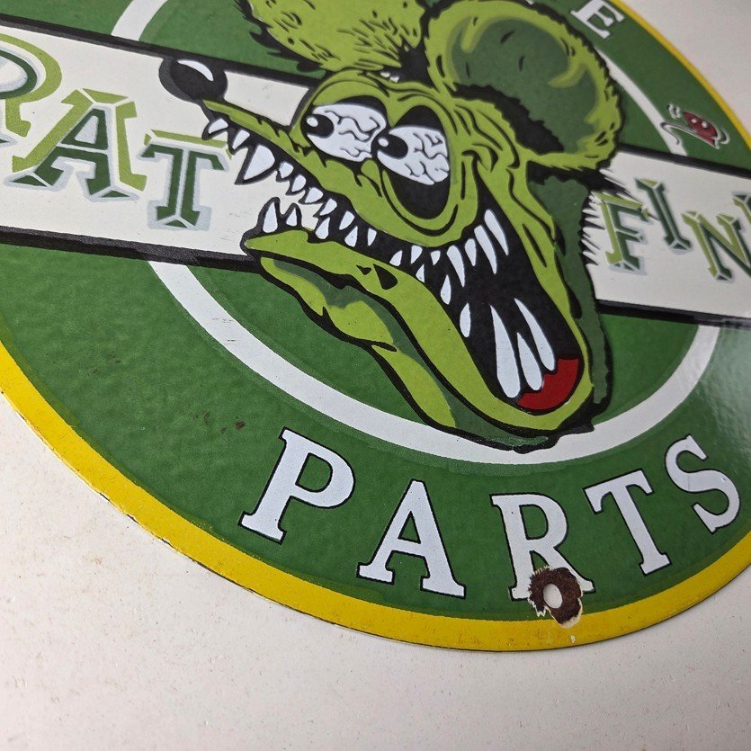 Vintage Rat Fink Genuine Parts Mouse Porcelain Signs - Ed Roth Hot Rod Signs - Image 11