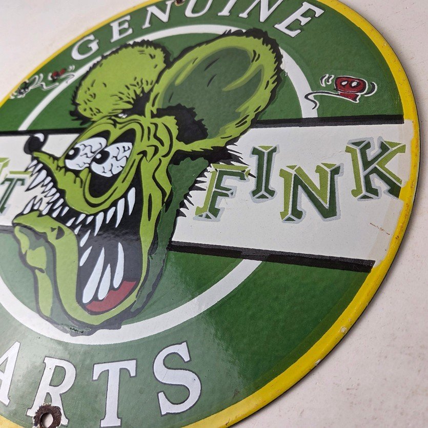 Vintage Rat Fink Genuine Parts Mouse Porcelain Signs - Ed Roth Hot Rod Signs - Image 13