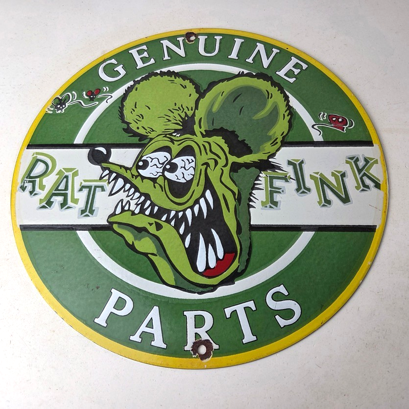 Vintage Rat Fink Genuine Parts Mouse Porcelain Signs - Ed Roth Hot Rod Signs - Image 15