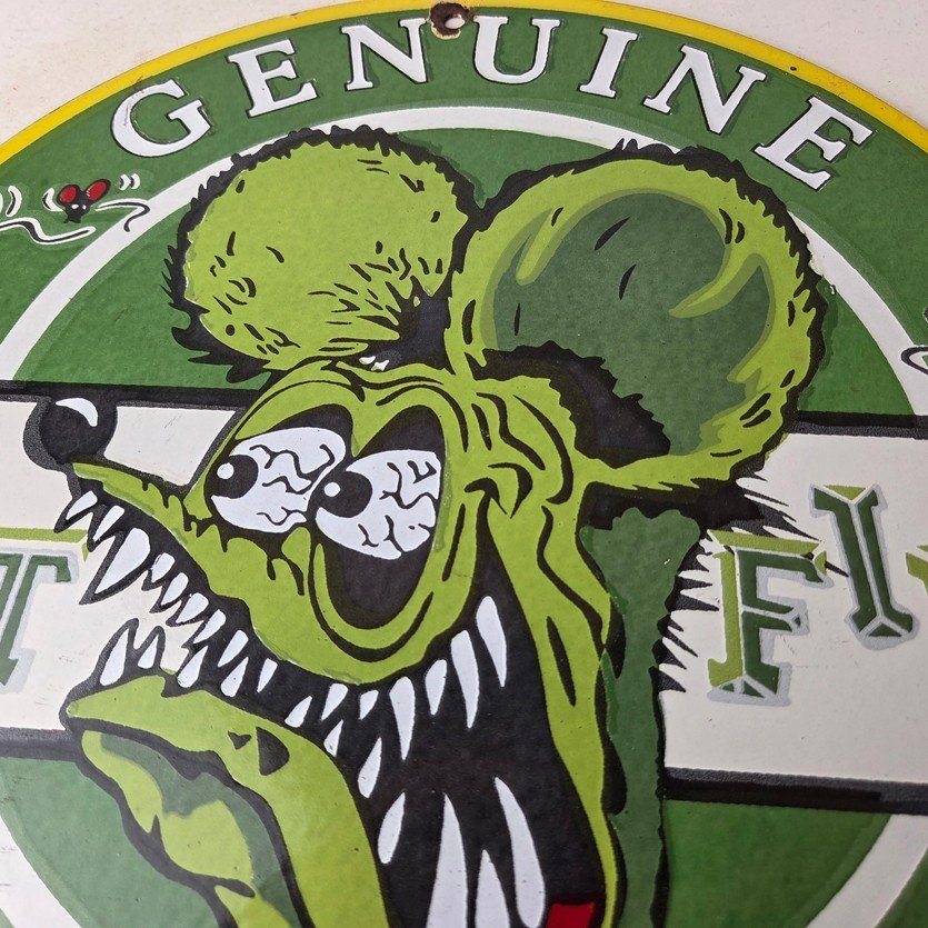Vintage Rat Fink Genuine Parts Mouse Porcelain Signs - Ed Roth Hot Rod Signs - Image 3