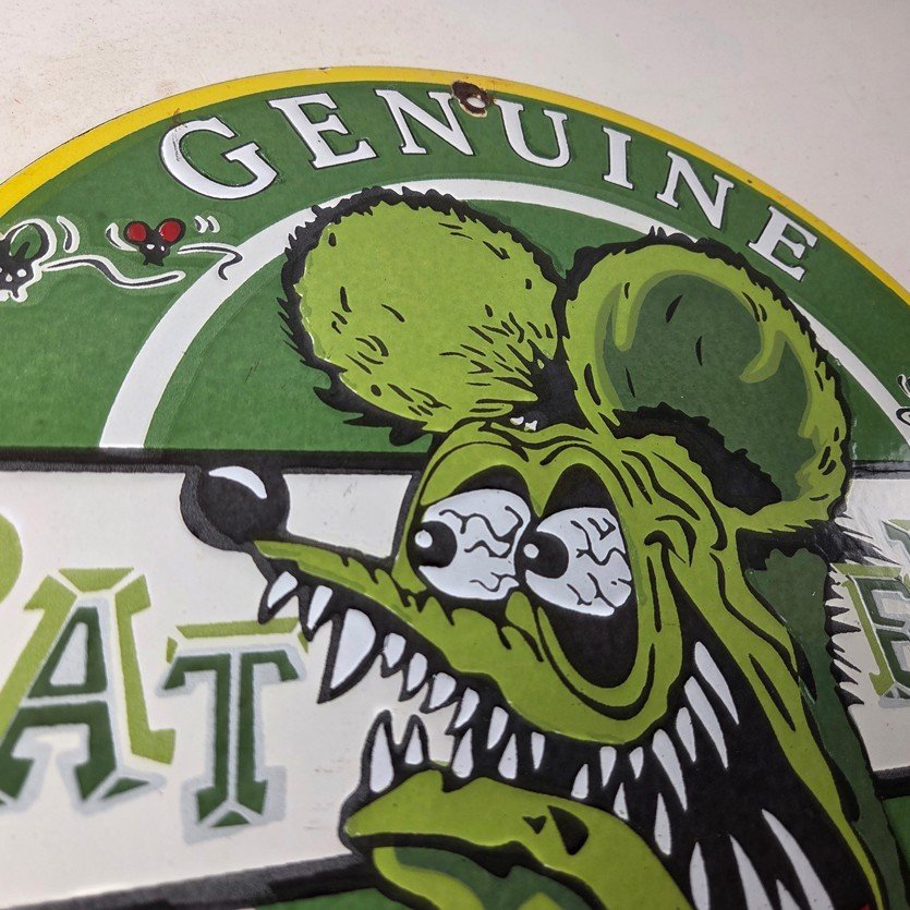 Vintage Rat Fink Genuine Parts Mouse Porcelain Signs - Ed Roth Hot Rod Signs - Image 5