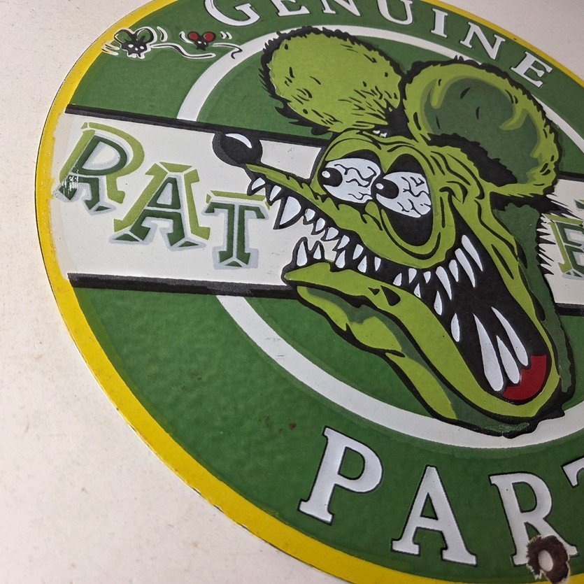 Vintage Rat Fink Genuine Parts Mouse Porcelain Signs - Ed Roth Hot Rod Signs - Image 6