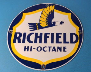 Vintage Richfield Gasoline Sign Gas Motor Oil Pump Plate Porcelain Sign 305898962602