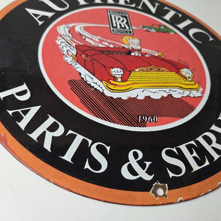 Vintage Rolls Royce Sign - Authentic Parts & Service Gas Pump Porcelain Sign - Image 11