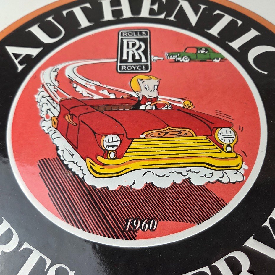 Vintage Rolls Royce Sign - Authentic Parts & Service Gas Pump Porcelain Sign - Image 4
