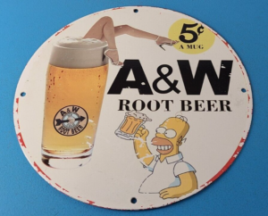 Vintage Root Beer Sign AW Beverage Homer Simpson Porcelain Gas Pump Sign 305874492402