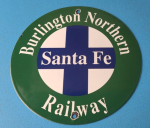 Vintage Sante Fe Sign Burlington Northern Railroad Porcelain Gas Pump Sign 305869913592