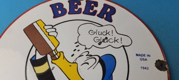 Vintage Schmidts Beer Sign Disney Duck Beverage Piggly Gas Oil Pump Sign 305444947972 2