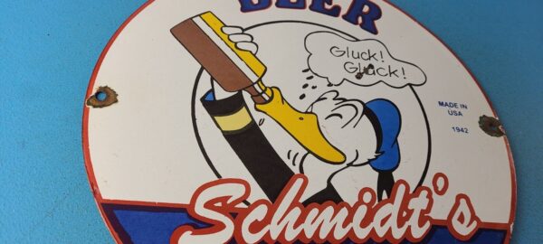 Vintage Schmidts Beer Sign Disney Duck Beverage Piggly Gas Oil Pump Sign 305444947972 5