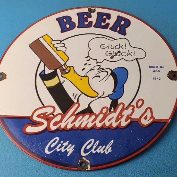 Vintage Schmidts Beer Sign Disney Duck Beverage Piggly Gas Oil Pump Sign 305444947972