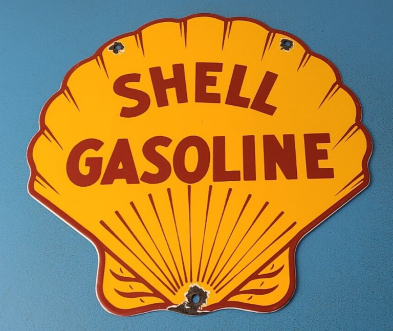 Vintage Shell Gasoline Sign Clam Shell Porcelain Gas Pump Service Sign 306069100772