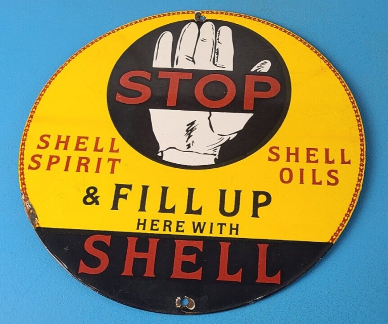 Vintage Shell Gasoline Sign Fill Up Automobile Car Gas Pump Service Sign 306105175762