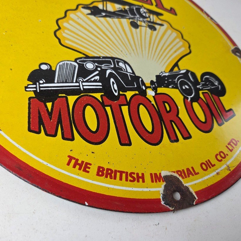 Vintage Shell Gasoline Sign - Gas Pump Porcelain One Gallon Motor Oil Sign - Image 11