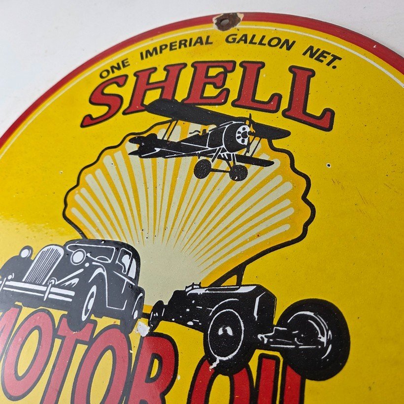 Vintage Shell Gasoline Sign - Gas Pump Porcelain One Gallon Motor Oil Sign - Image 12