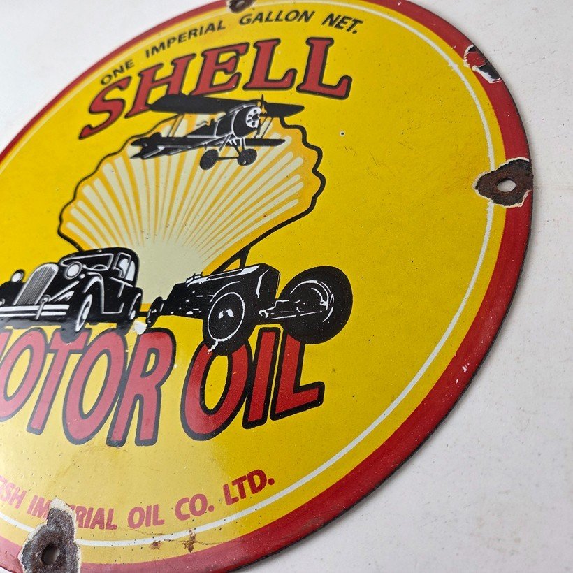 Vintage Shell Gasoline Sign - Gas Pump Porcelain One Gallon Motor Oil Sign - Image 13