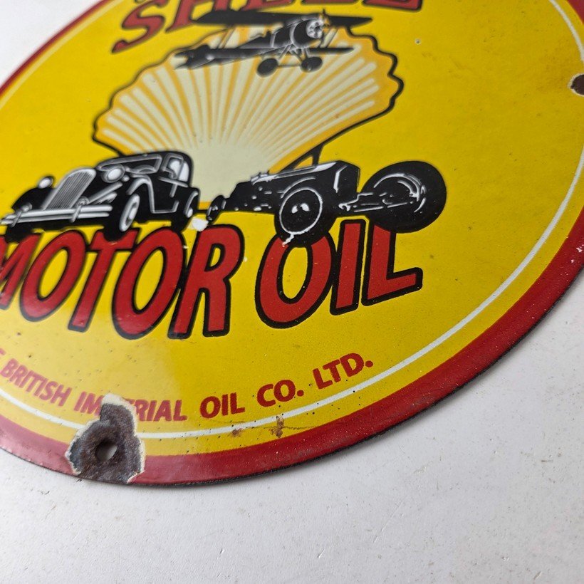 Vintage Shell Gasoline Sign - Gas Pump Porcelain One Gallon Motor Oil Sign - Image 14