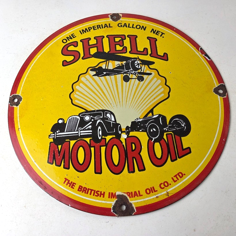 Vintage Shell Gasoline Sign - Gas Pump Porcelain One Gallon Motor Oil Sign - Image 15